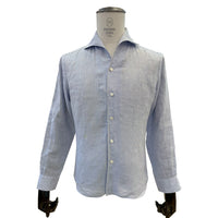 藍調一體領亞麻襯衫