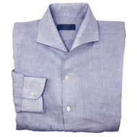 藍調一體領亞麻襯衫