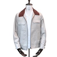 Cotton Bomber Jacket with Suede Collars and Elbow Patch