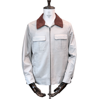 Cotton Bomber Jacket with Suede Collars and Elbow Patch