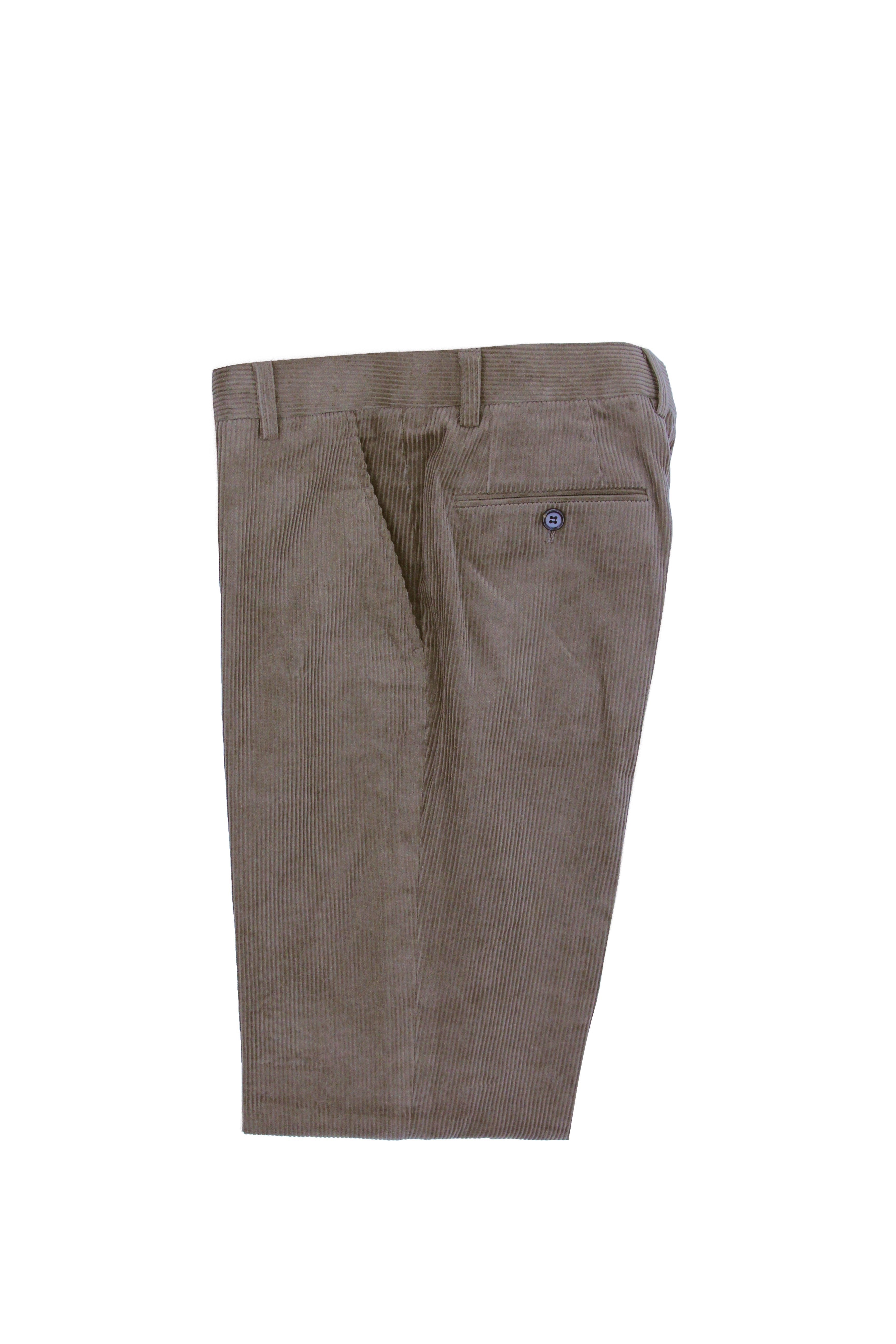 Cognac Corduroy Trousers - Stancliffe Flat-Front in 8-Wale Cotton