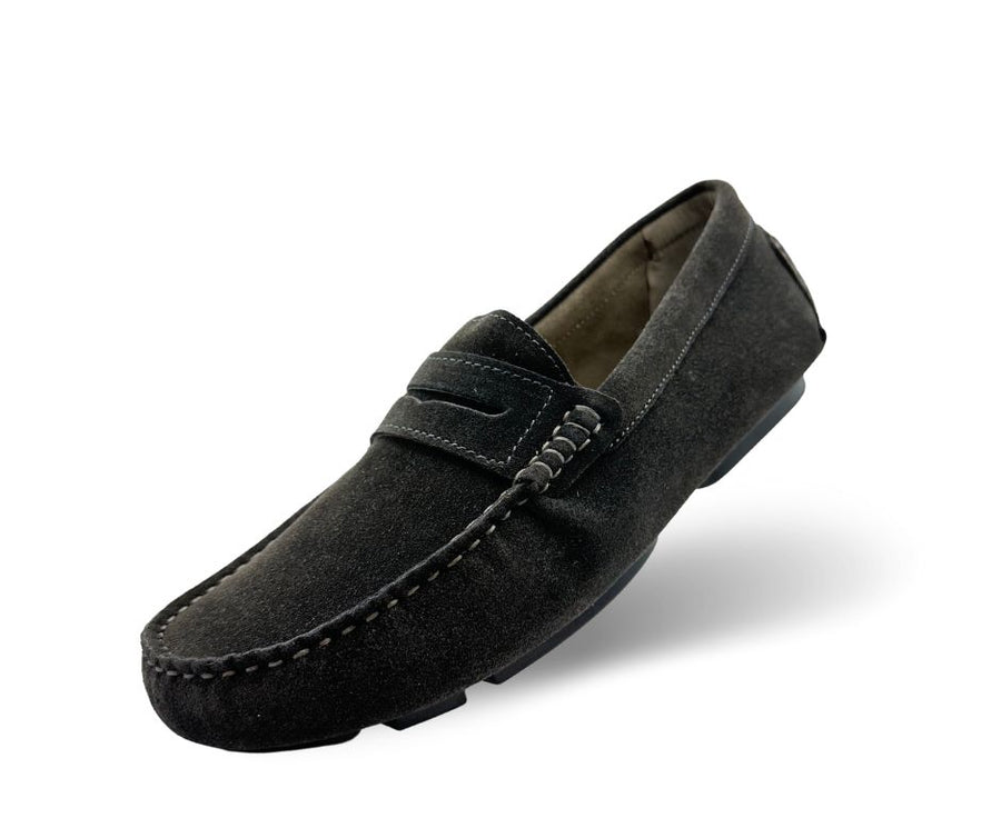 炭灰色麂皮豆豆鞋