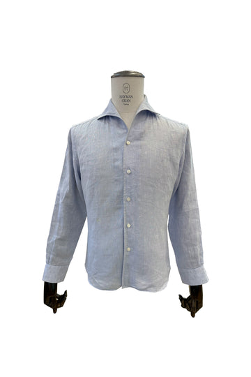 One Piece Collar Linen Shirt (Blue Tone)